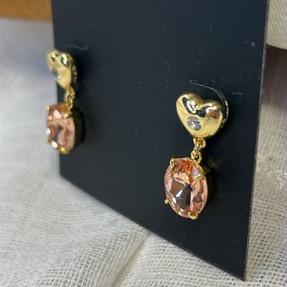 NWT Coach Gold Heart Earrings with Orange Gemstones - Picture 6 of 9
